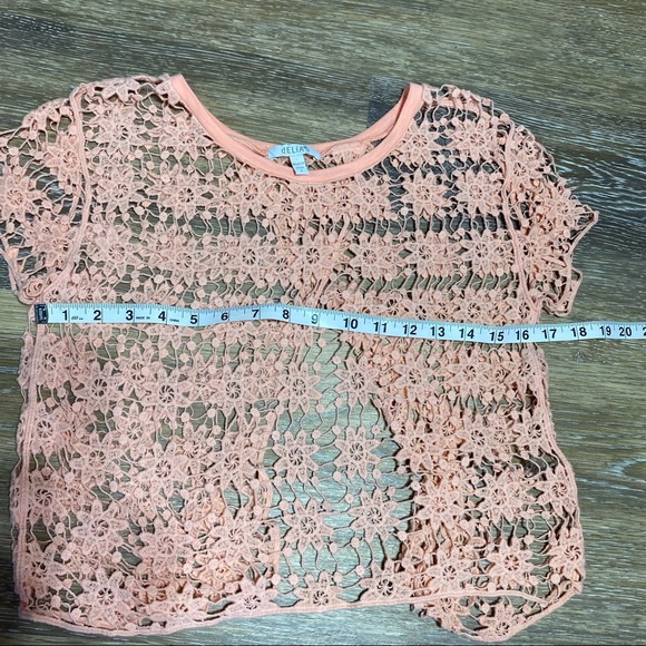 DELIA'S CROCHET TOP, SPLIT BACK, THINK BATHING SUIT COVER-UP, PEACH, SIZE S - Picture 6 of 9
